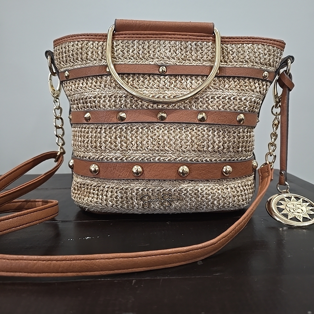 Jessica Simpson Straw Bag With Gold Accents